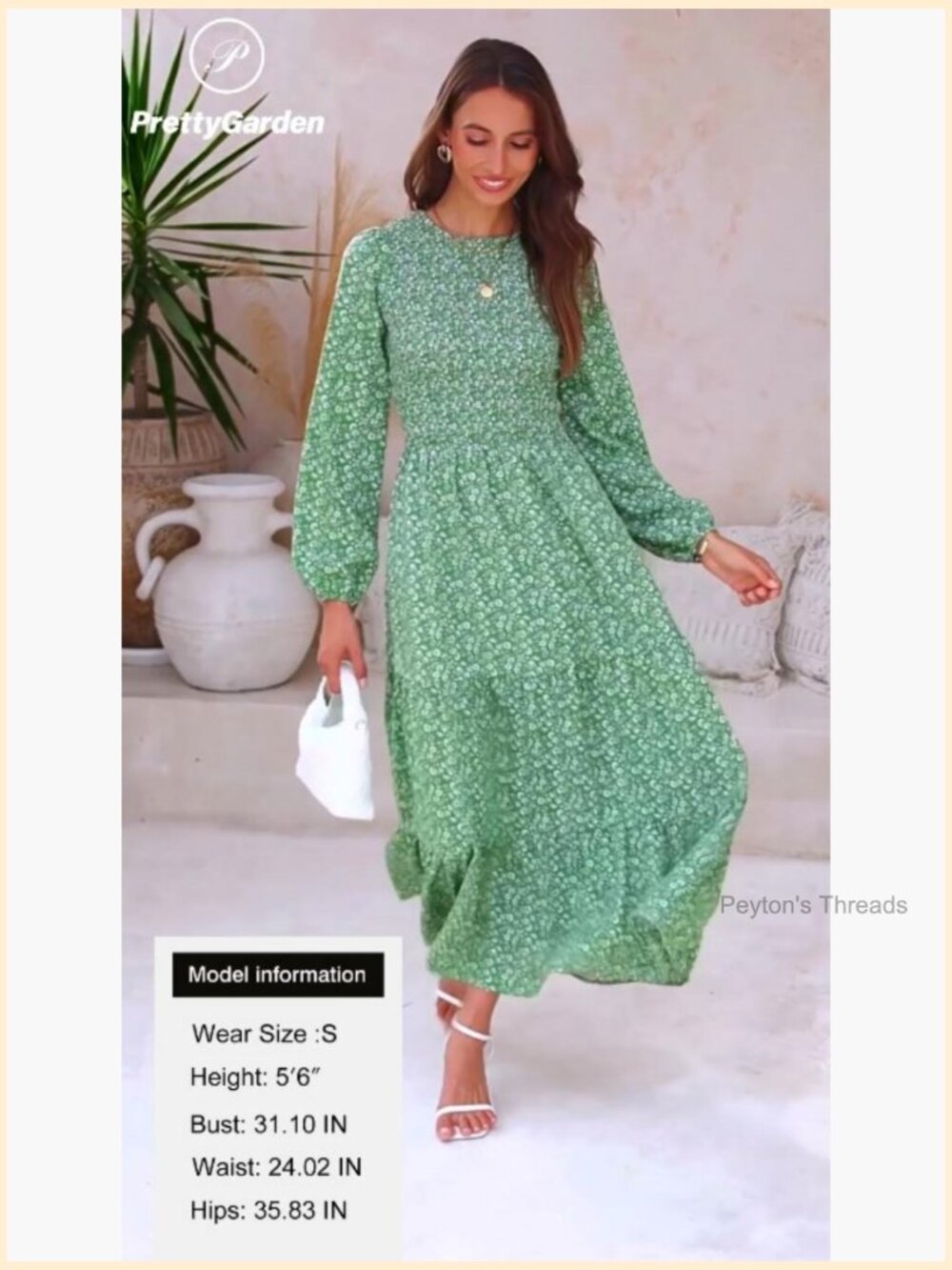 Long Sleeve Flowy Floral Maxi Dress Crewneck Smocked Tiered Swing Dress with - Picture 5 of 7